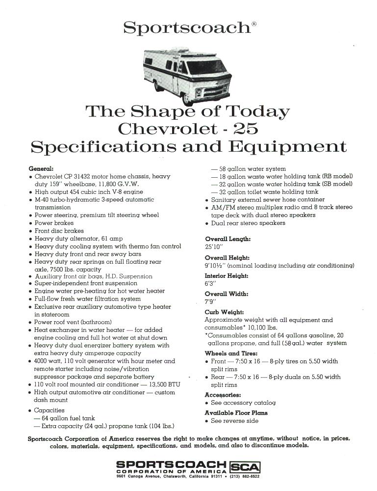 1973 Chevy 25 Specifications - Page 1 of 2