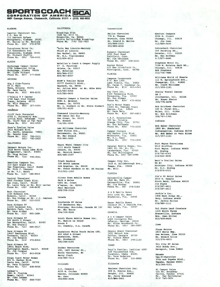 1973 SCA Dealers List - Page 1 of 2