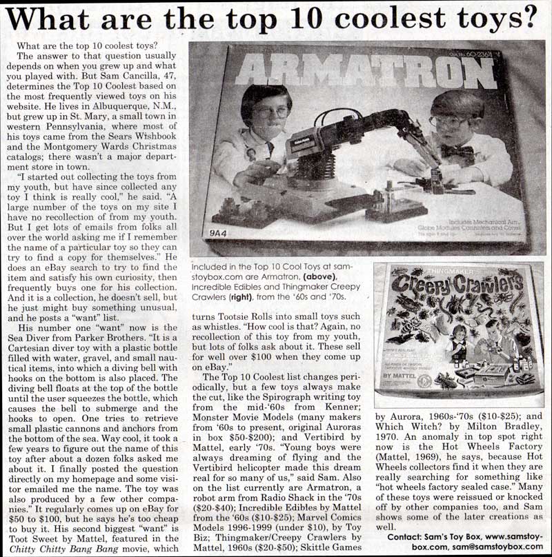 Scan of Antique Week article about Sam's Toybox