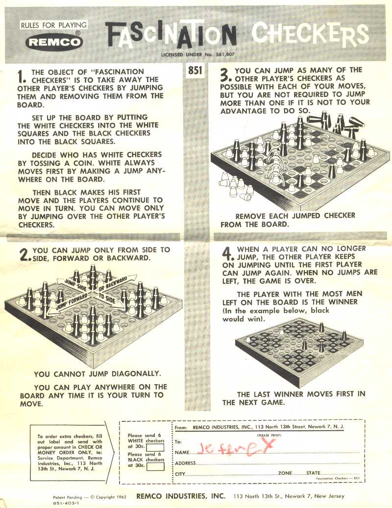 Fascination Checkers Instructions
