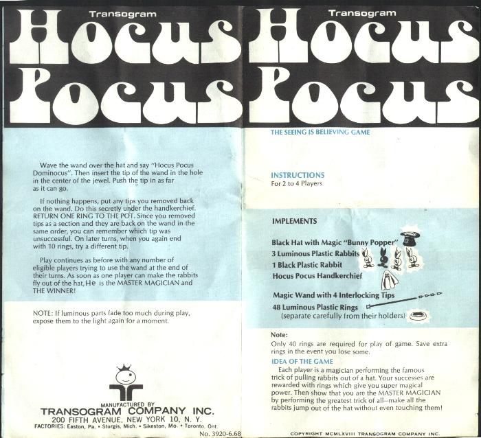 Hocus Pocus Game Instructions, pages 4 & 1