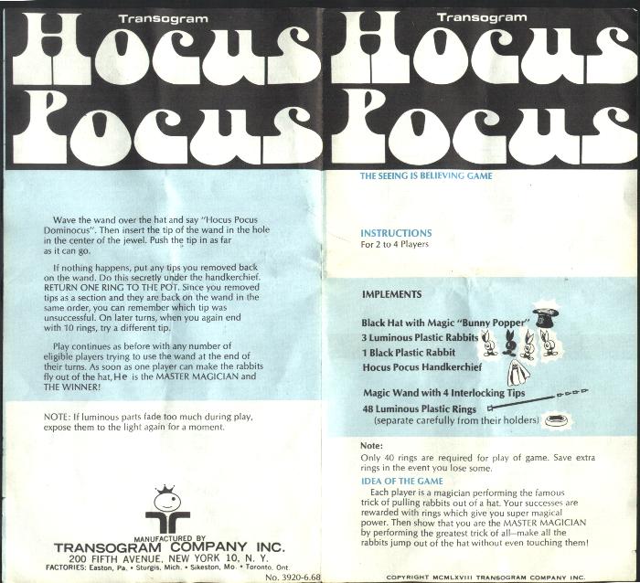 Hocus Pocus Game Instructions, pages 4 & 1