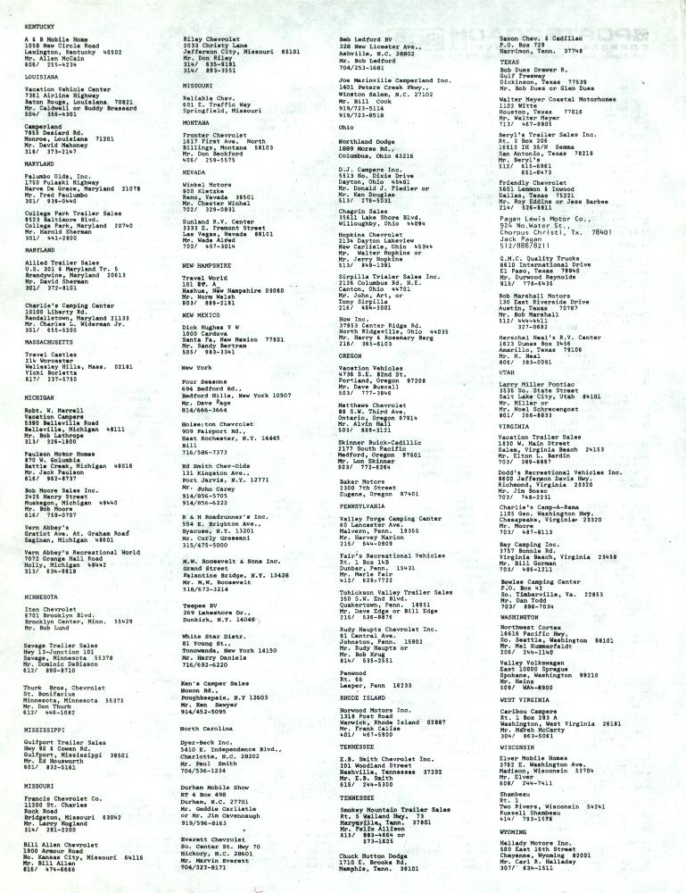 1973 SCA Dealers List - Page 2 of 2