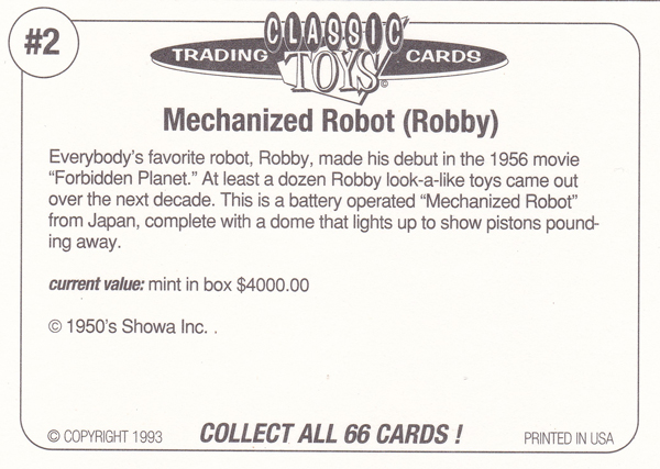 Back of Classic Toy Card number 02