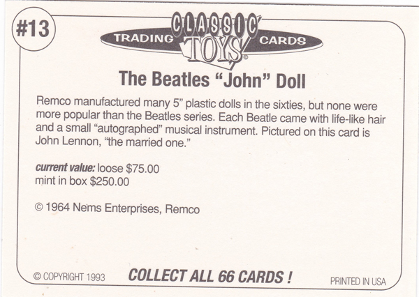 Back of Classic Toy Card number 13