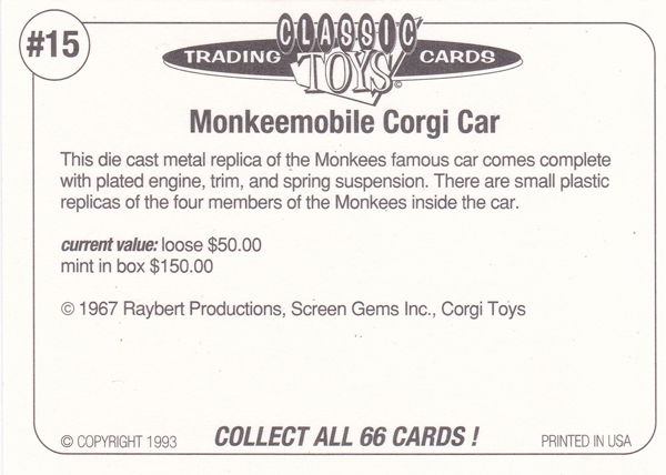 Back of Classic Toy Card number 15