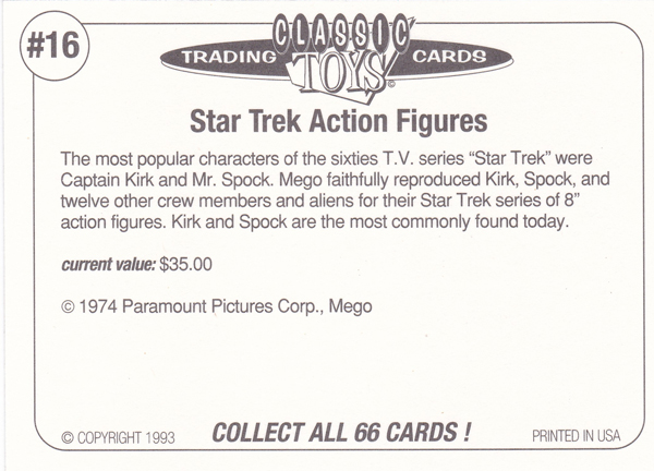 Back of Classic Toy Card number 16