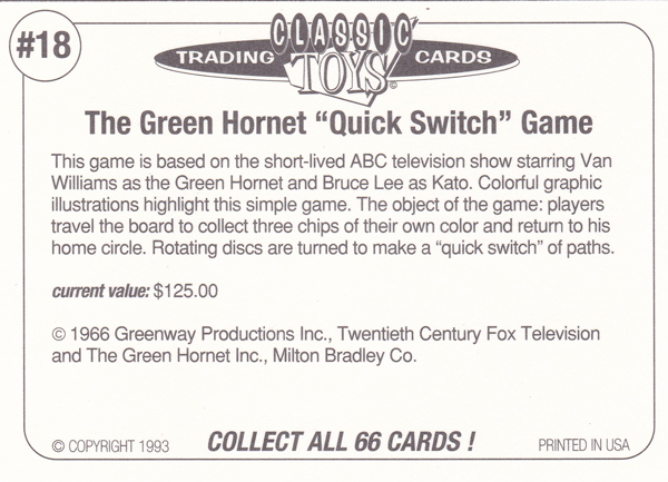 Back of Classic Toy Card number 18