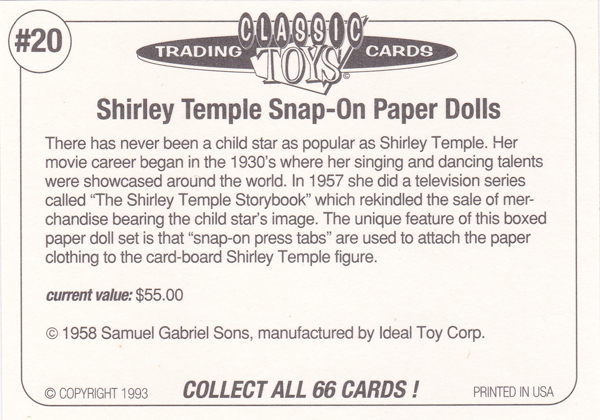 Back of Classic Toy Card number 20