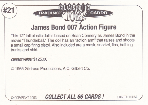 Back of Classic Toy Card number 21