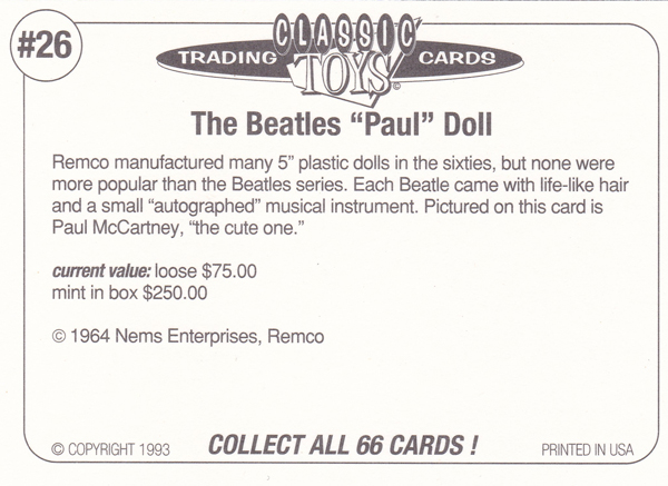 Back of Classic Toy Card number 26