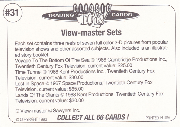 Back of Classic Toy Card number 31