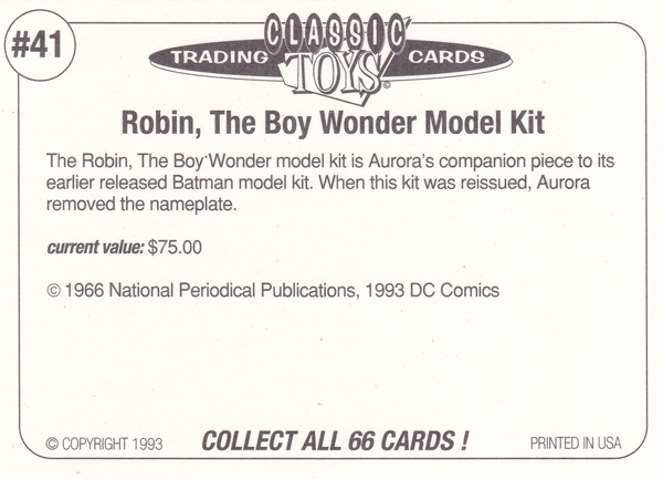 Back of Classic Toy Card number 41