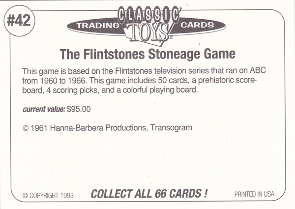 Back of Classic Toy Card number 42