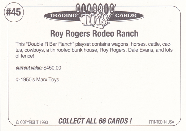 Back of Classic Toy Card number 45