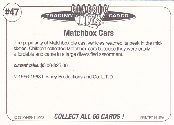 Back of Classic Toy Card number 47