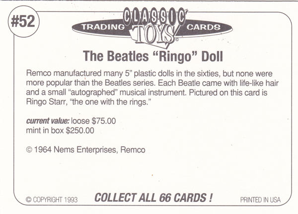 Back of Classic Toy Card number 52