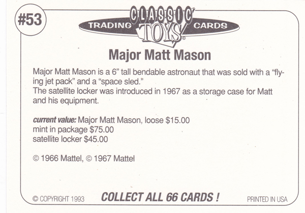 Back of Classic Toy Card number 53