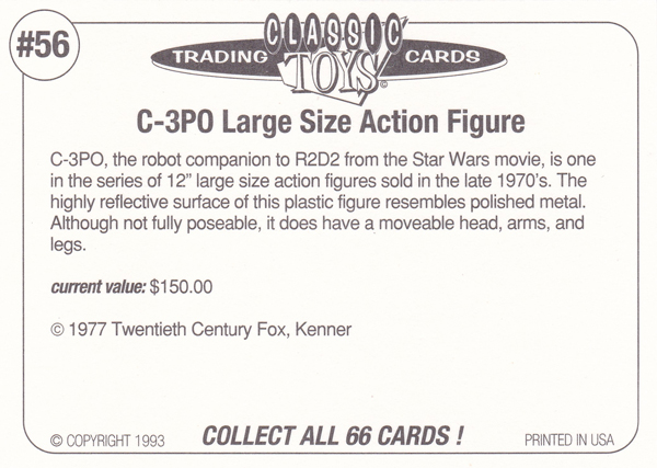 Back of Classic Toy Card number 56