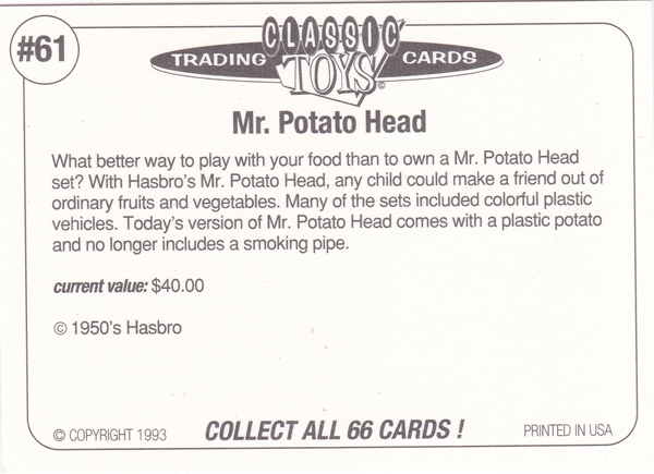 Back of Classic Toy Card number 61