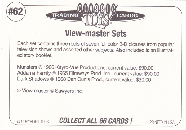 Back of Classic Toy Card number 62