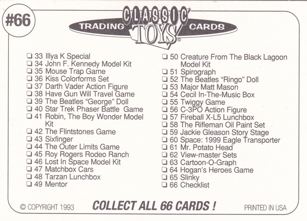 Back of Classic Toy Card number 66