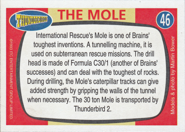 Back of Gerry Anderson Supermarionation Card number 46