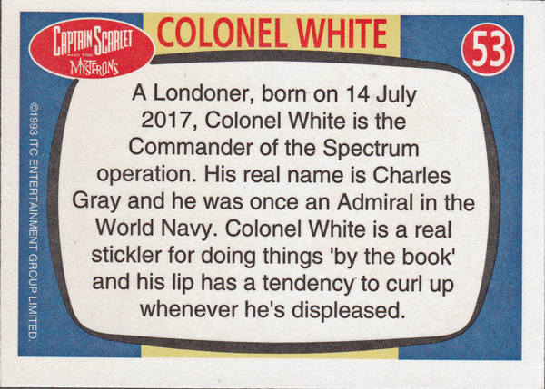 Back of Gerry Anderson Supermarionation Card number 53