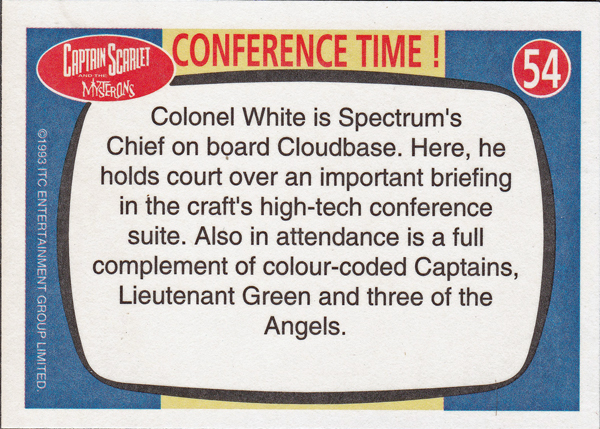 Back of Gerry Anderson Supermarionation Card number 54