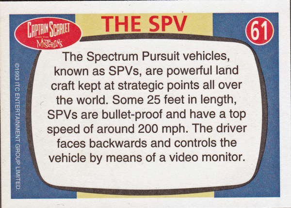 Back of Gerry Anderson Supermarionation Card number 61