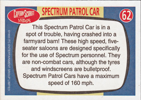 Back of Gerry Anderson Supermarionation Card number 62